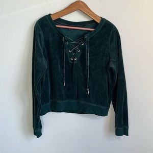 Betsy Johnson Performance Emerald Green Velour Long Sleeve V Neck Top Size M